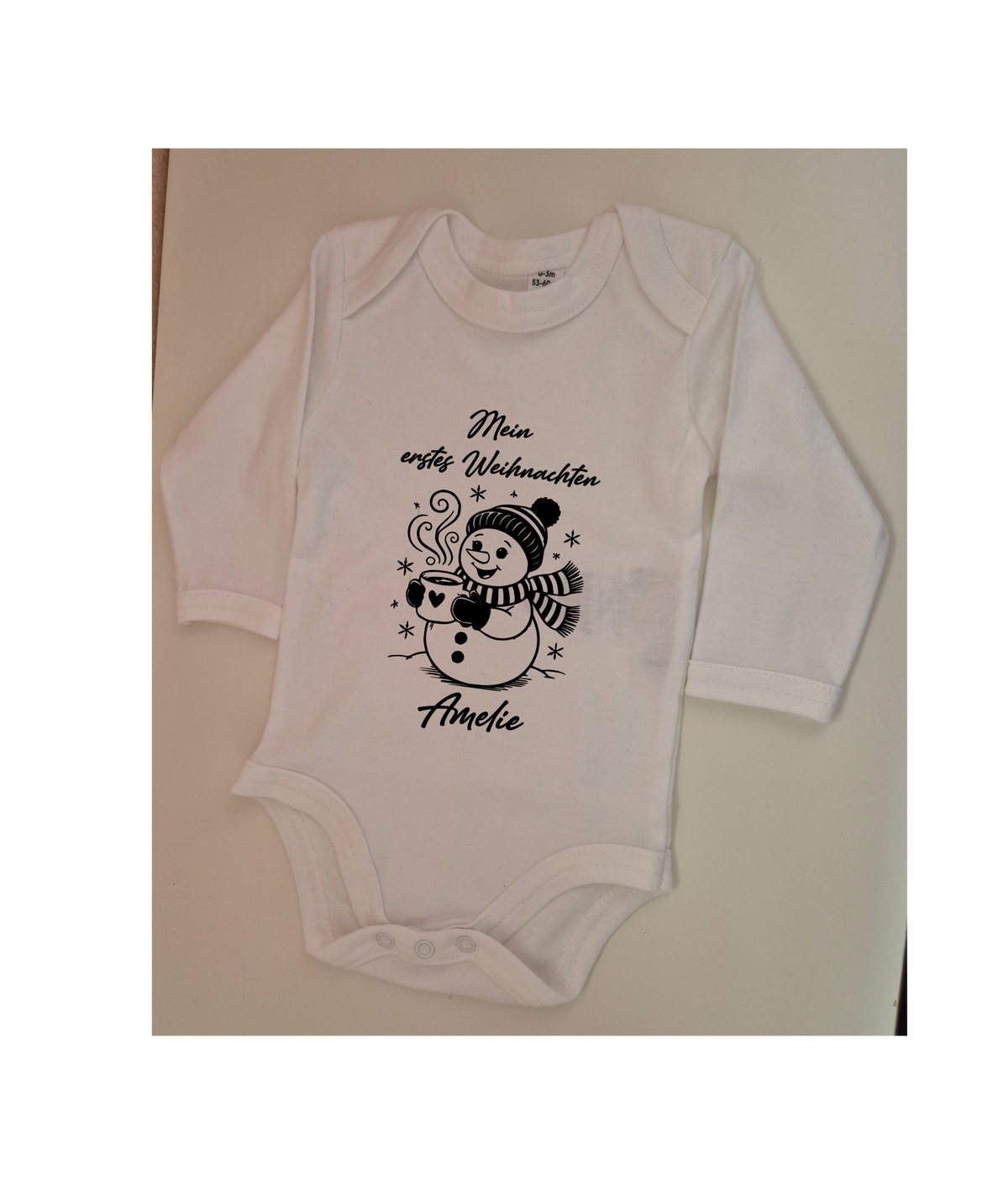 Personalisierter Weihnachts-Body für Mädchen & Jungen mit Schneemann Motiv