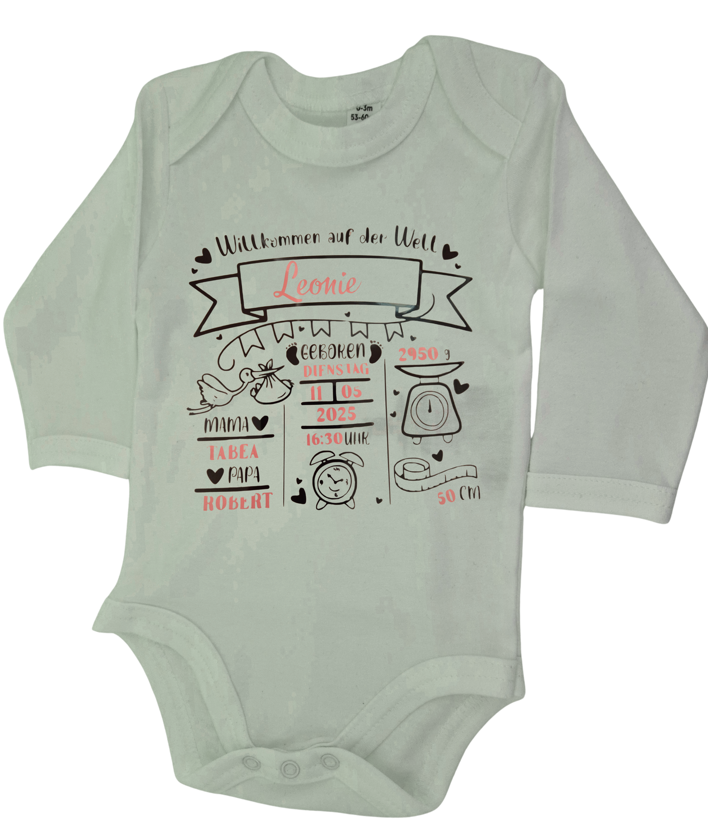 Personalisierter Babybody mit Namen und Geburtsdaten