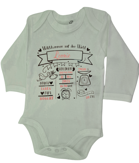 Personalisierter Babybody mit Namen und Geburtsdaten