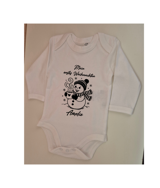 Personalisierter Weihnachts-Body für Mädchen & Jungen mit Schneemann Motiv